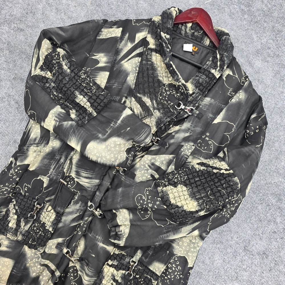 UbU Abstract Floral Print Jacket XL Black Cream Textured Art to Wear PA101(P)